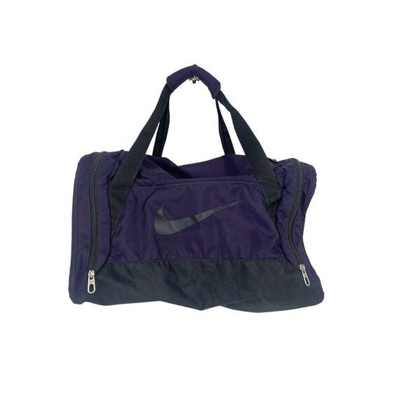 Vintage 90s Nike Duffel Bag Luggage Gym Purple Black White Tag Swoosh - Picture 1 of 11